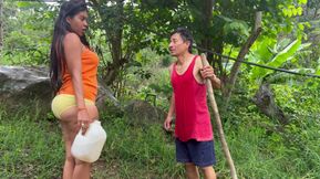 Busty stepmother fucks the estate&#039;s elderly gardener